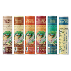 6-pack of Badger Cocoa Butter Lip Balm 
