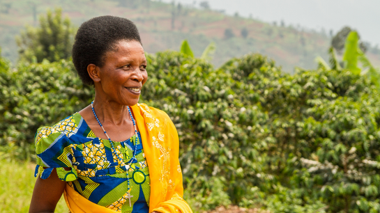 A woman named Basingwa Maria from Dukunde Kawa, a Fair Trade Certified Coffee Cooperative
